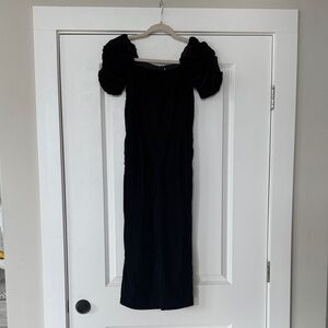 Janie and Jack Navy Blue Velvet Jumper with Puff Sleeves